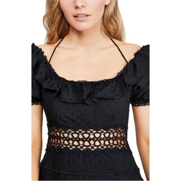 FREE PEOPLE Cruel Intentions Boho Mini Dress Black Sz‎ 4 - Picture 2 of 6